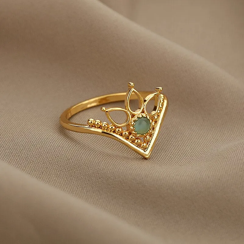 Lotus Rings For Women Vintage Gothic Stainless Steel Flora  Couple Ring