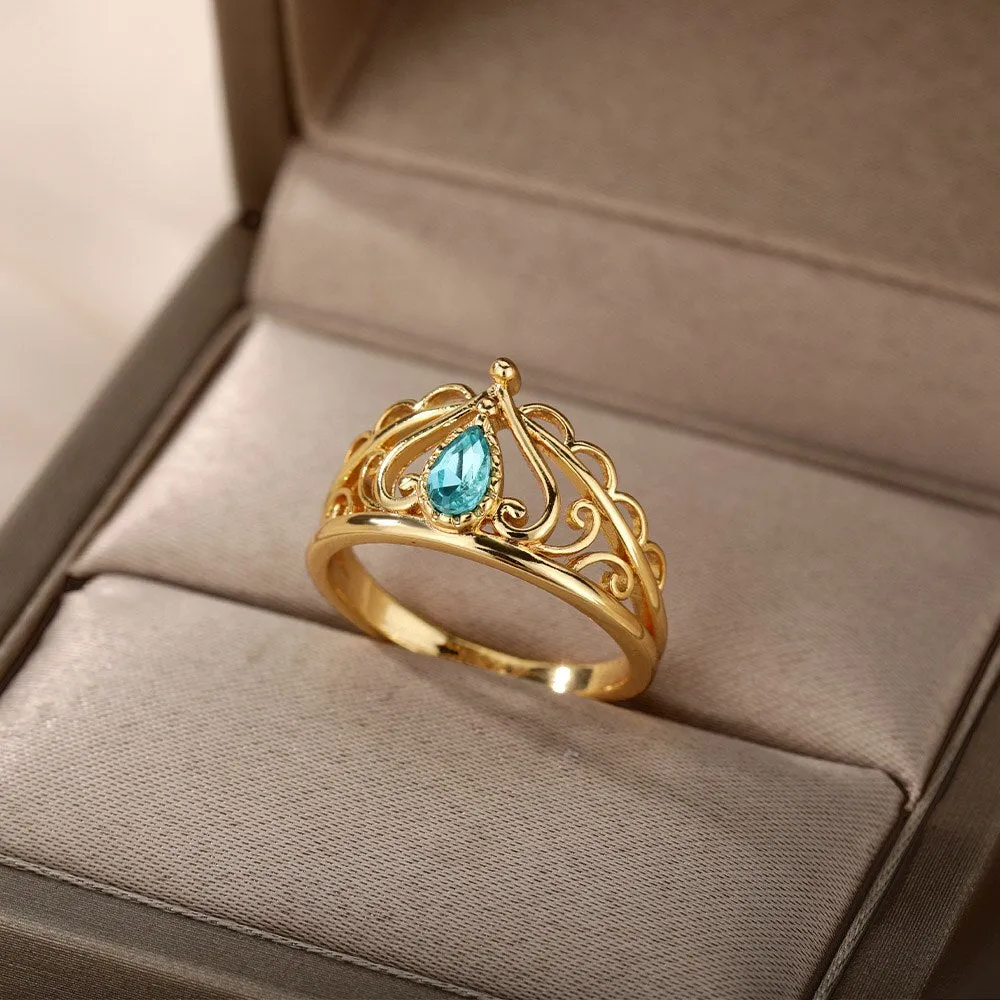Lotus Rings For Women Vintage Gothic Stainless Steel Flora  Couple Ring