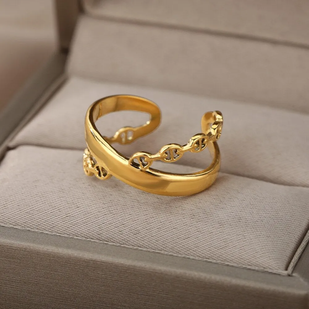 Lotus Rings For Women Vintage Gothic Stainless Steel Flora  Couple Ring