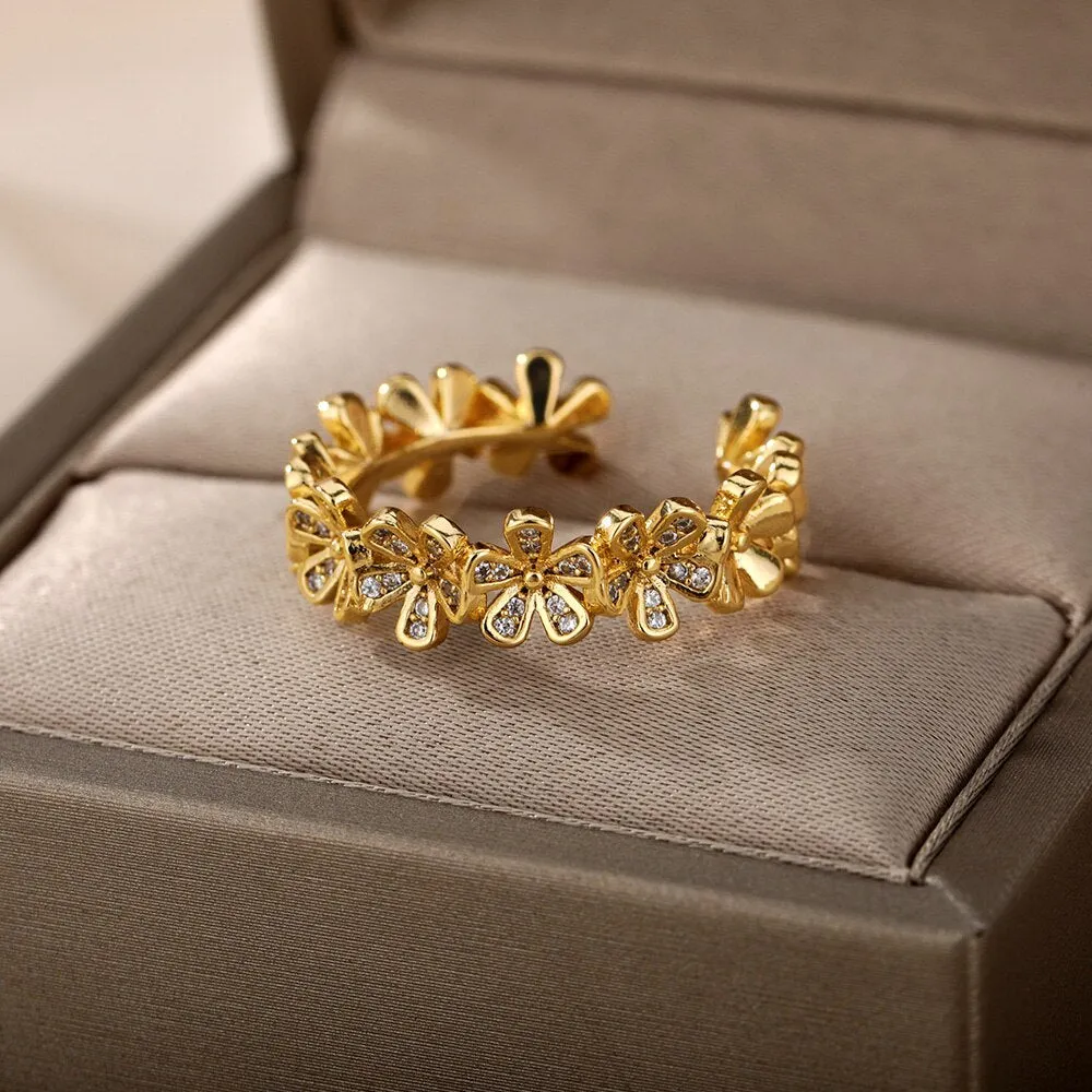 Lotus Rings For Women Vintage Gothic Stainless Steel Flora  Couple Ring