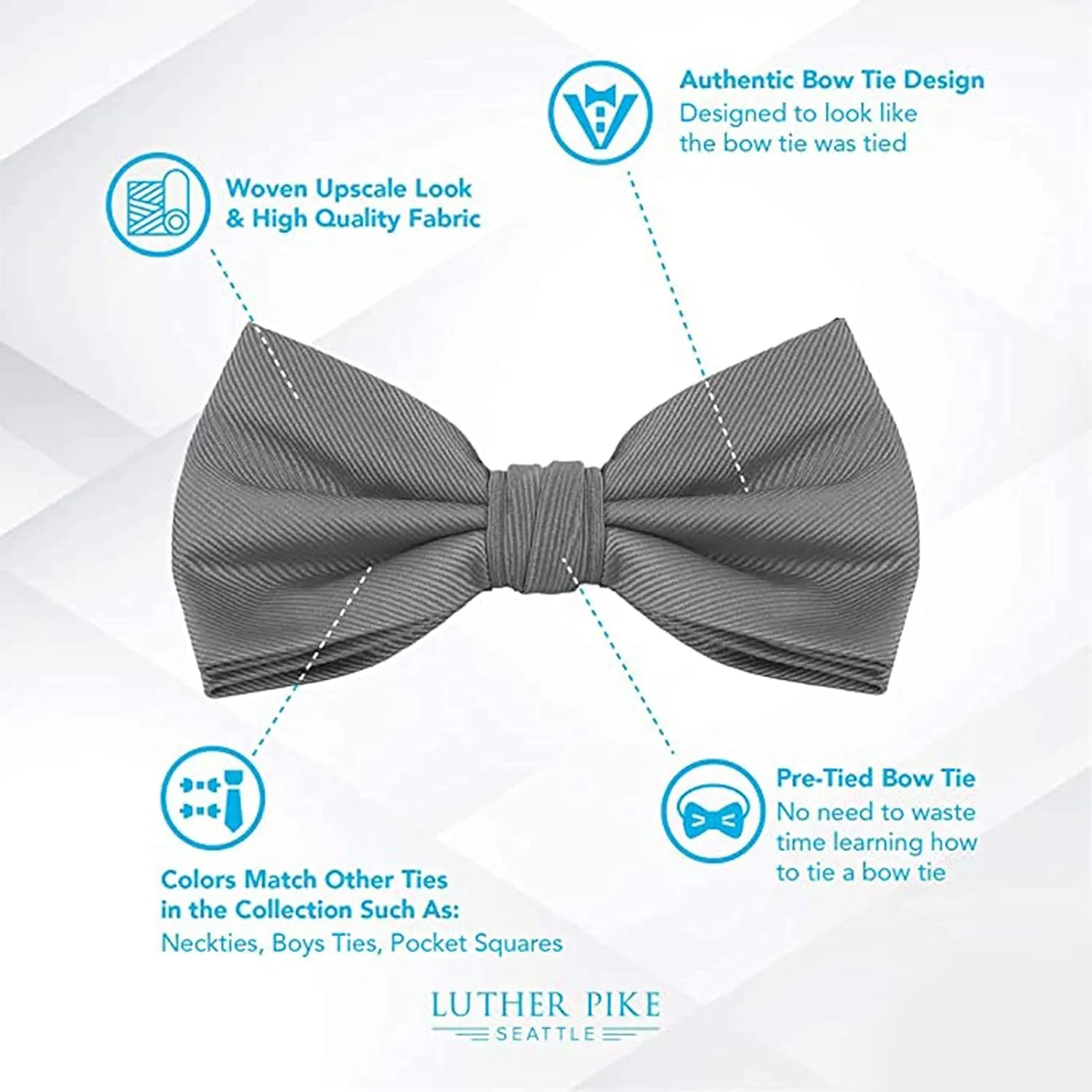 LUTHER PIKE SEATTLE Bow Ties For Men - Mens Woven Pre Tied Bowties, Bowtie Tuxedo Solid Color Formal Bow Tie for Costume