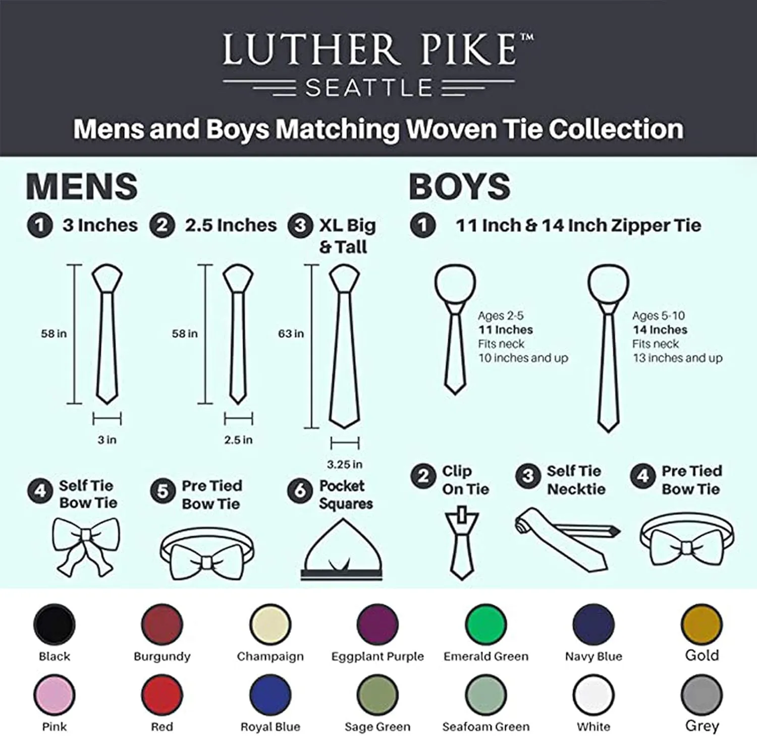 LUTHER PIKE SEATTLE Bow Ties For Men - Mens Woven Pre Tied Bowties, Bowtie Tuxedo Solid Color Formal Bow Tie for Costume