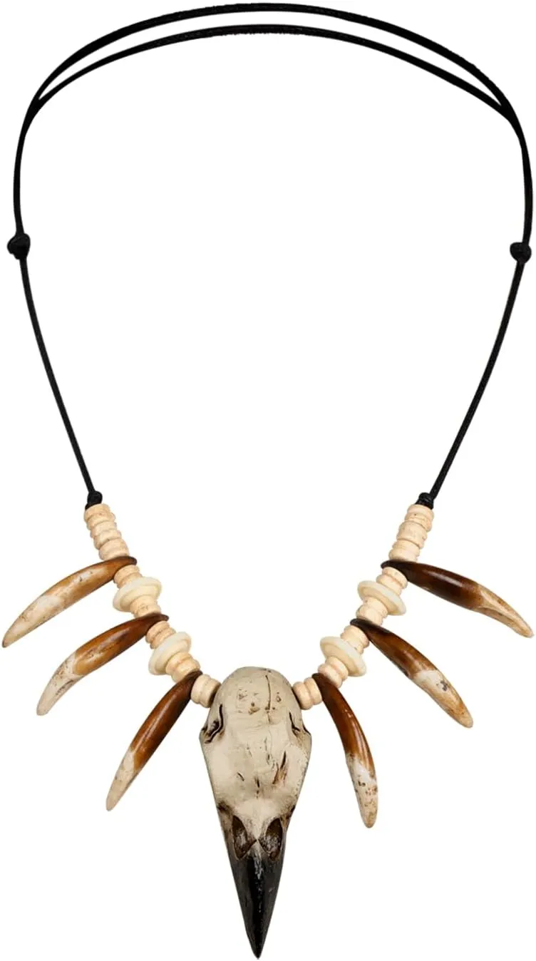L'VOW Viking Raven Skull Necklace Bone Tooth Necklace Savage Barbarian Halloween Cosplay
