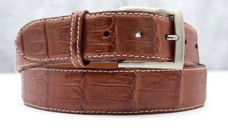 Matte Caiman Tail Belt: Cognac