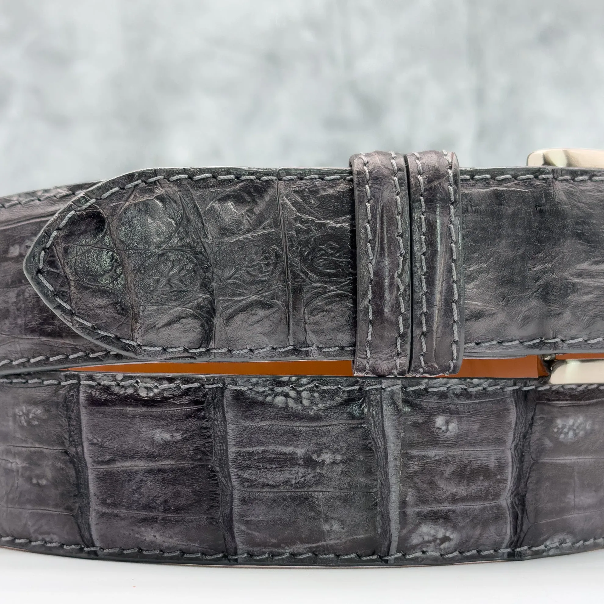 Matte Caiman Tail Belt: Dark Grey