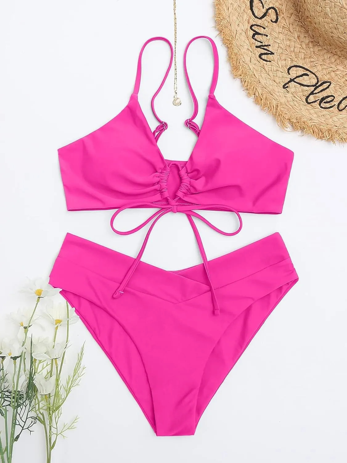 Meetall Women's High Cut String Triangle Bikini Set Swimsuits Sexy Bathing Suits 2 Piece