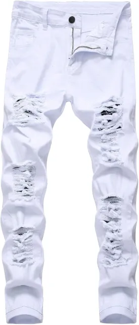 Men's Jeans Slim Fit Stretch Skinny Ripped Jeans for Men Stacked Distressed Straight Pants