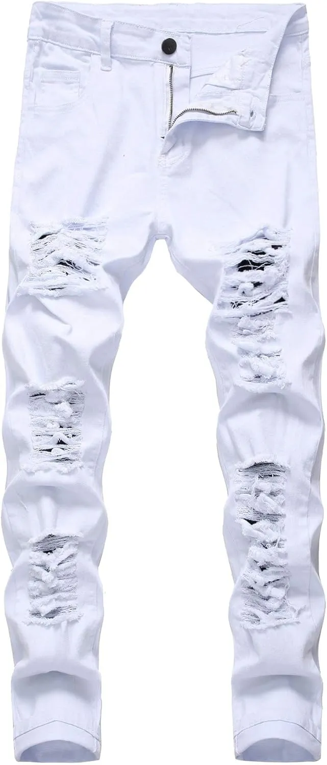Men's Jeans Slim Fit Stretch Skinny Ripped Jeans for Men Stacked Distressed Straight Pants