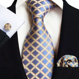 Men’s Paisley Three-Piece Suit Accessories Set – Tie, Square Scarf & Cufflinks