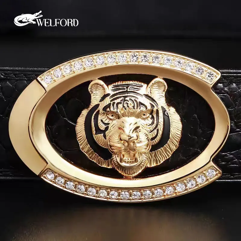 Men's tiger head crocodile leather business casual belt