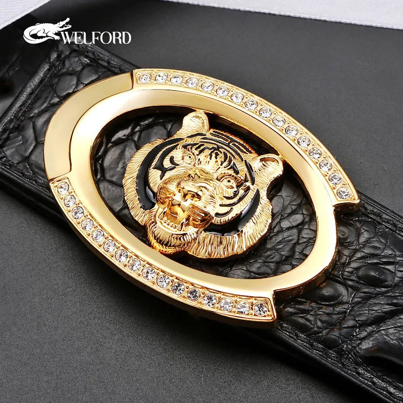 Men's tiger head crocodile leather business casual belt