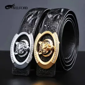 Men's tiger head crocodile leather business casual belt