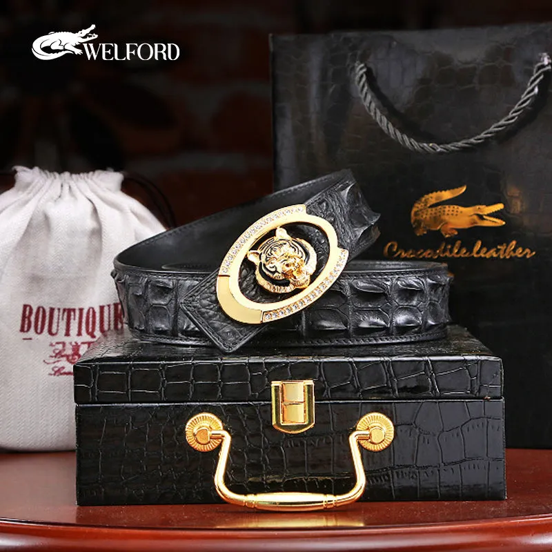 Men's tiger head crocodile leather business casual belt