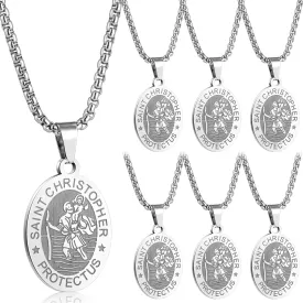 Misdary 6 Pcs Saint Christopher Necklace St Christopher Medal Metal Patron Saint Necklace Amulet Medal Pendant Religious Protector Jewelry Gifts for Women Men