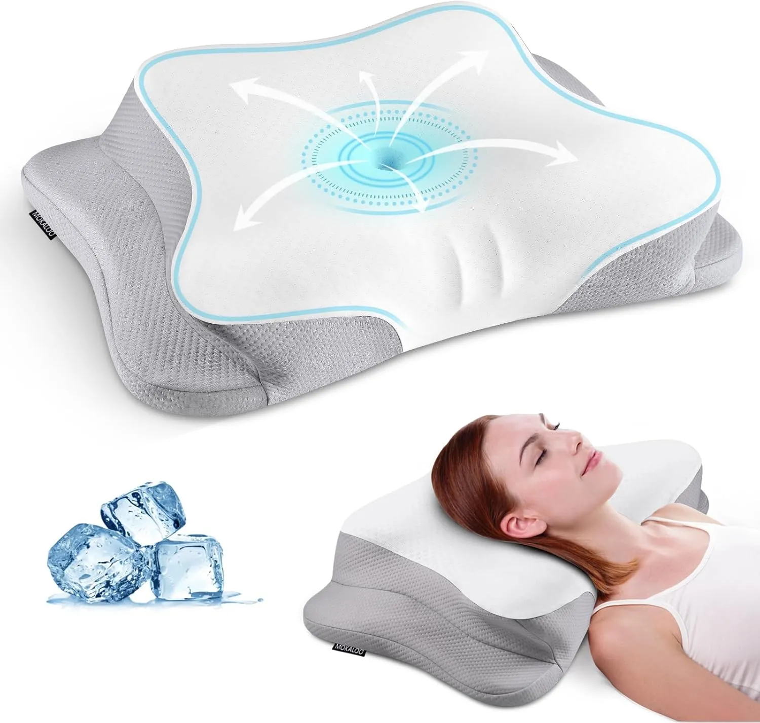Mokaloo Cervical Neck Pillow - Neck Pillows for Pain Relief, Cooling Ergonomic Pillow for Sleeping, Orthopedic Contour Memory Foam Pillows for Side, Back & Stomach Sleepers (Grey)