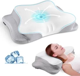 Mokaloo Cervical Neck Pillow - Neck Pillows for Pain Relief, Cooling Ergonomic Pillow for Sleeping, Orthopedic Contour Memory Foam Pillows for Side, Back & Stomach Sleepers (Grey)
