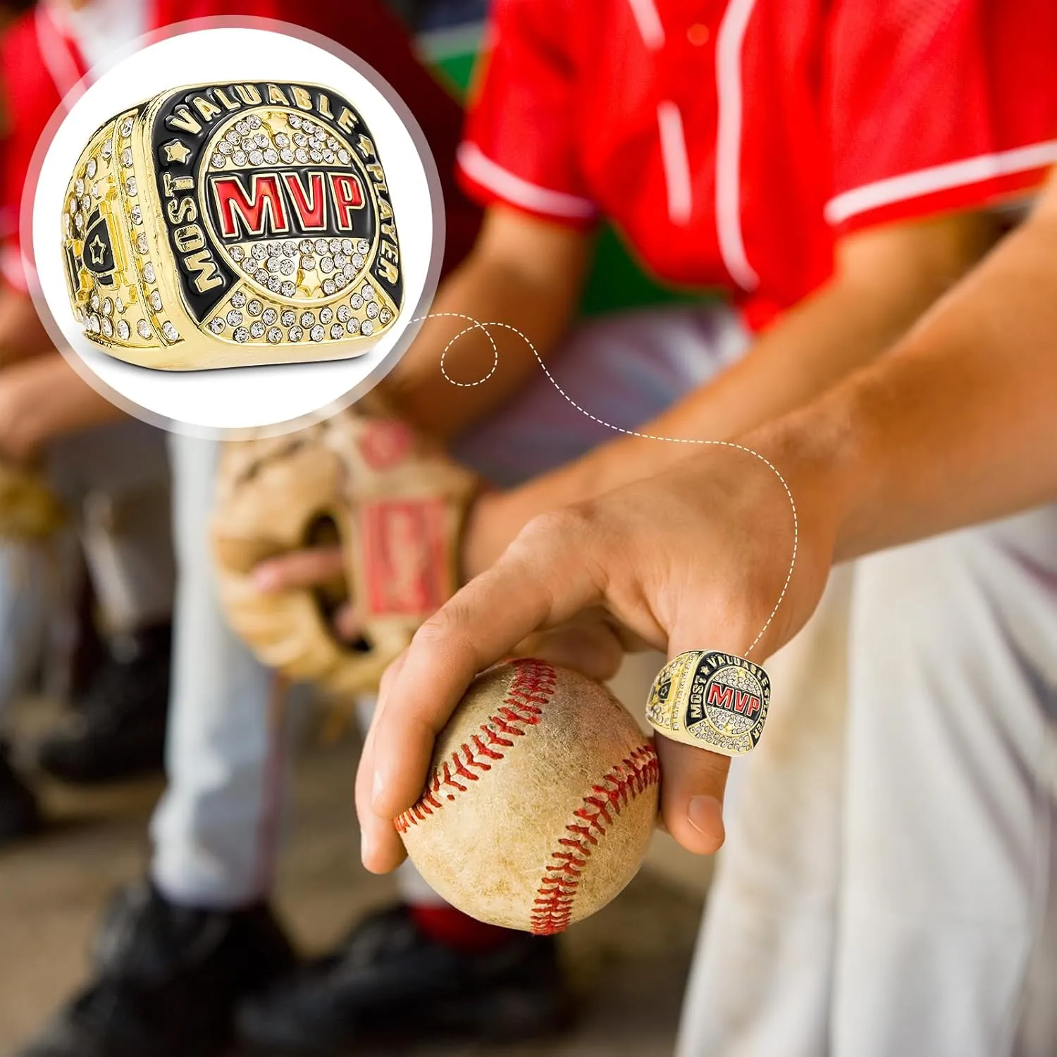 MVP Ring Most Valuable Player Ring Ball Games MVP Rings Sport Championship Trophy Ring with Display Neck Chain for Winner Tournament League Team Award Gift