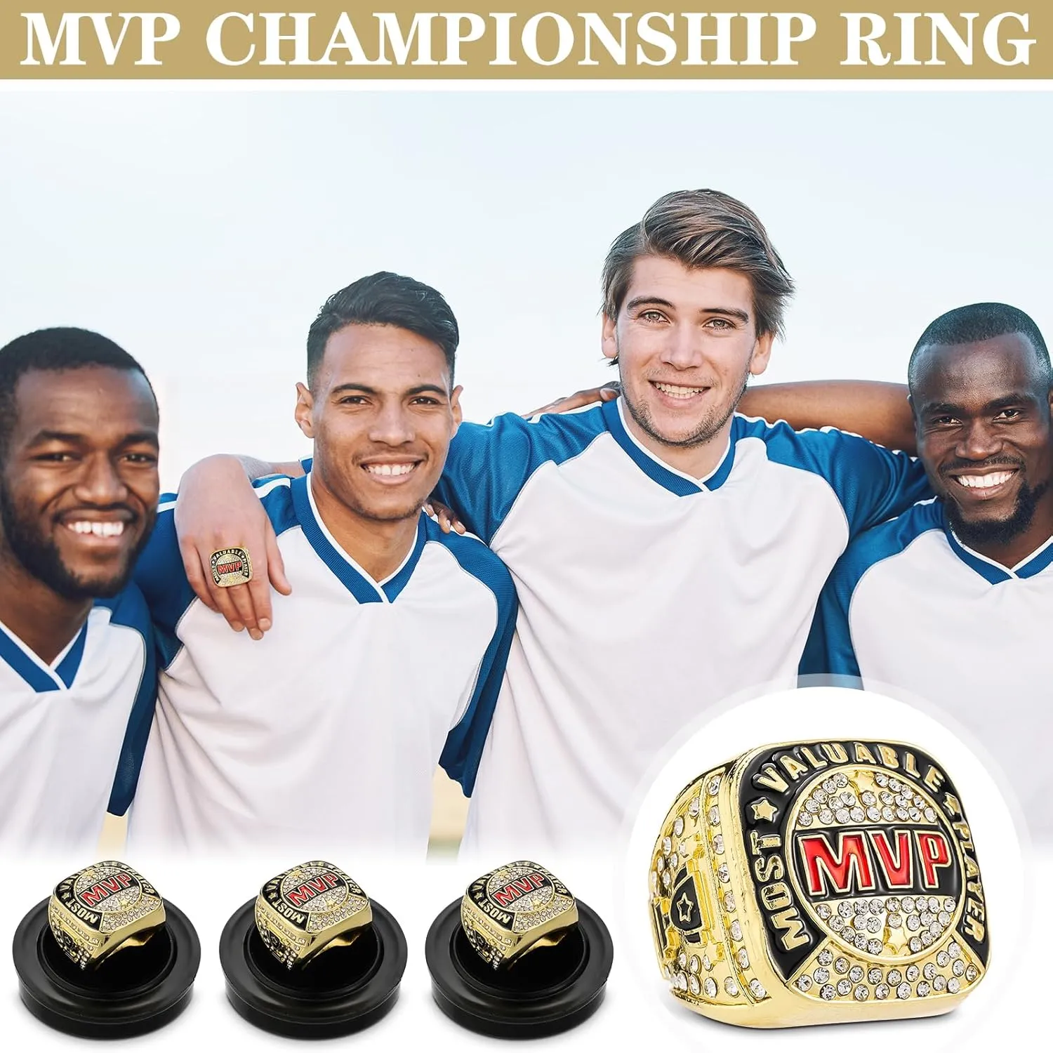 MVP Ring Most Valuable Player Ring Ball Games MVP Rings Sport Championship Trophy Ring with Display Neck Chain for Winner Tournament League Team Award Gift