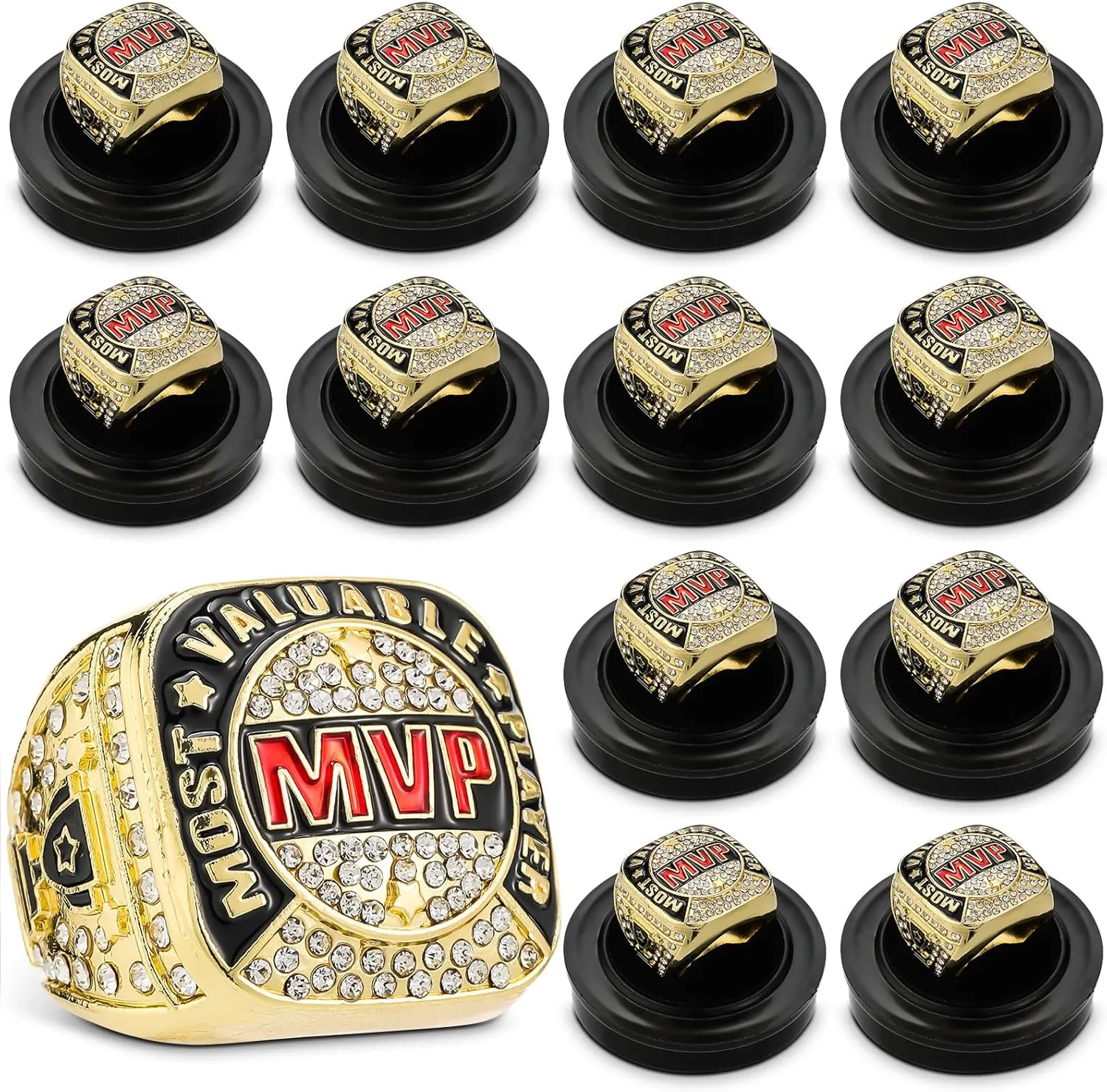 MVP Ring Most Valuable Player Ring Ball Games MVP Rings Sport Championship Trophy Ring with Display Neck Chain for Winner Tournament League Team Award Gift