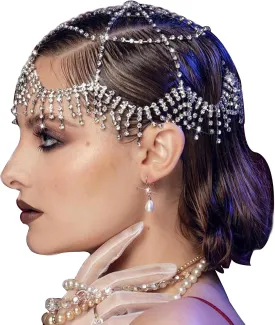 NAISKA 1920s Headpieces Rhinestone Mesh Cap Headchain Wedding Head Accessories Crystal Headband Brides Prom Costume Head Chain Vintage Style Festival Halloween Prom Costume Hair Accessories