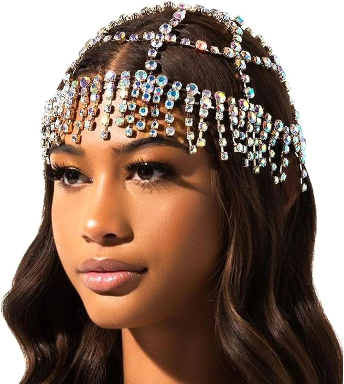NAISKA 1920s Headpieces Rhinestone Mesh Cap Headchain Wedding Head Accessories Crystal Headband Brides Prom Costume Head Chain Vintage Style Festival Halloween Prom Costume Hair Accessories