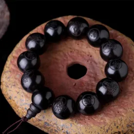 Natural Black Wooden Prayer Beads Tibetan Buddhist Ma Buddhist Bracelet