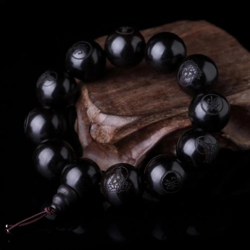 Natural Black Wooden Prayer Beads Tibetan Buddhist Ma Buddhist Bracelet