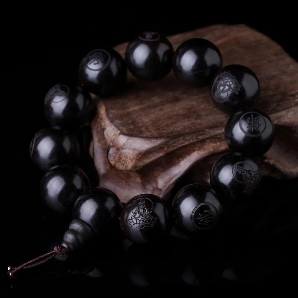 Natural Black Wooden Prayer Beads Tibetan Buddhist Ma Buddhist Bracelet