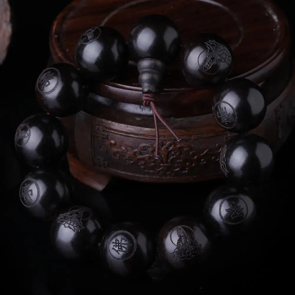 Natural Black Wooden Prayer Beads Tibetan Buddhist Ma Buddhist Bracelet