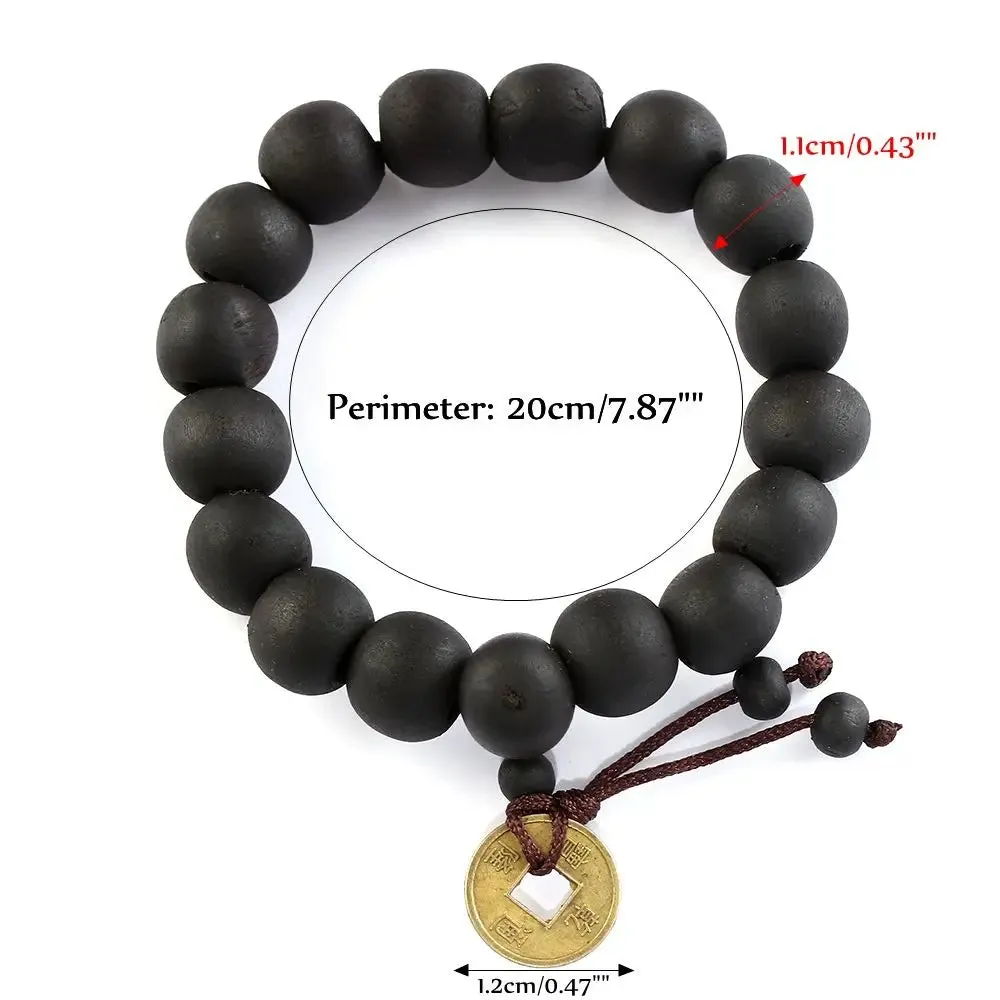 New Religion Buddhist Women Men Prayer Beads Wood Bead Bangle Copper Coin Buddha Bracelet