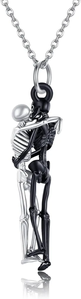 ONEFINITY Skeleton Hug Necklace 925 Sterling Silver Skull Love Hug Pendant Necklace Couples Gothic Necklace Jewelry For Women Men