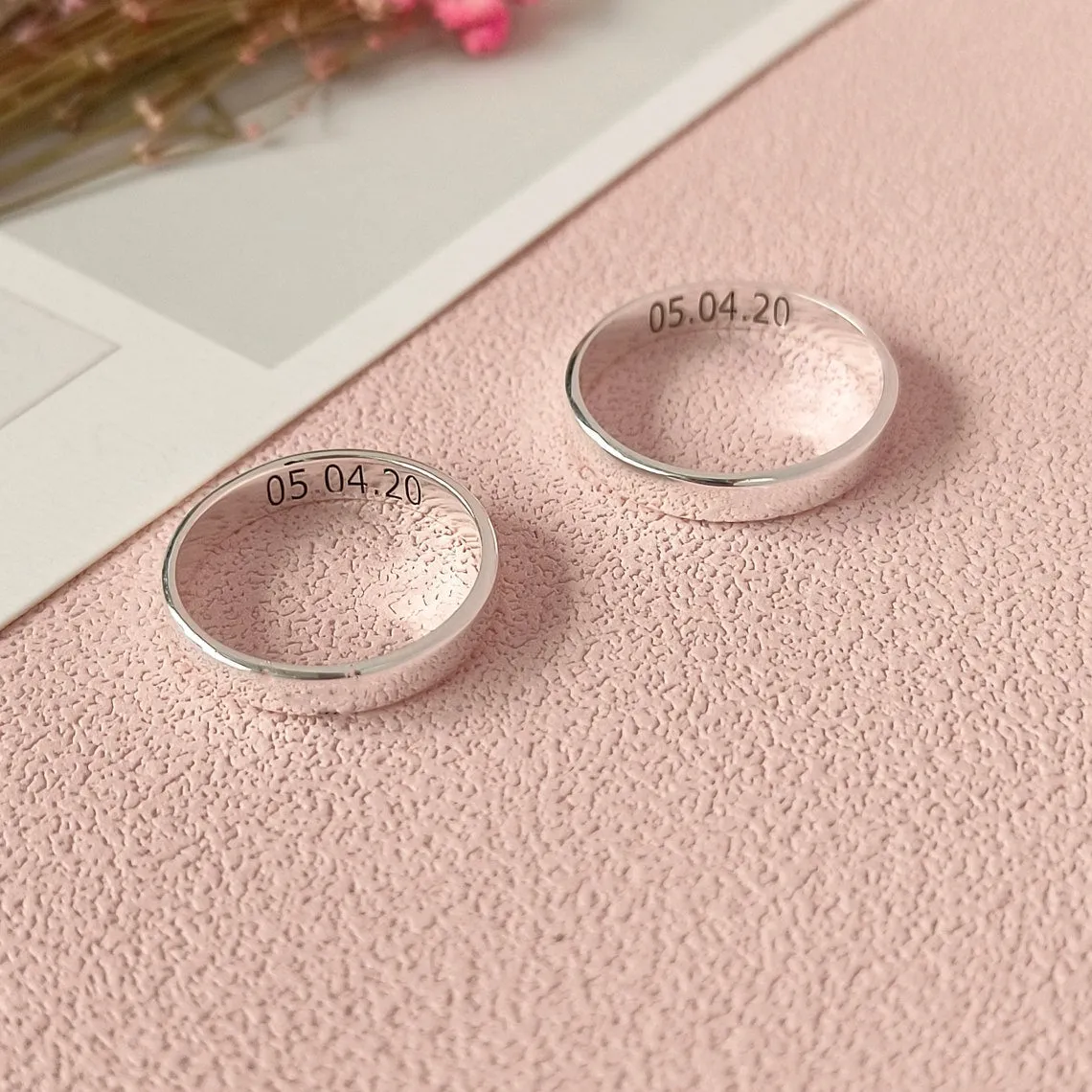 Personalized Text Engraved Couple Ring Set