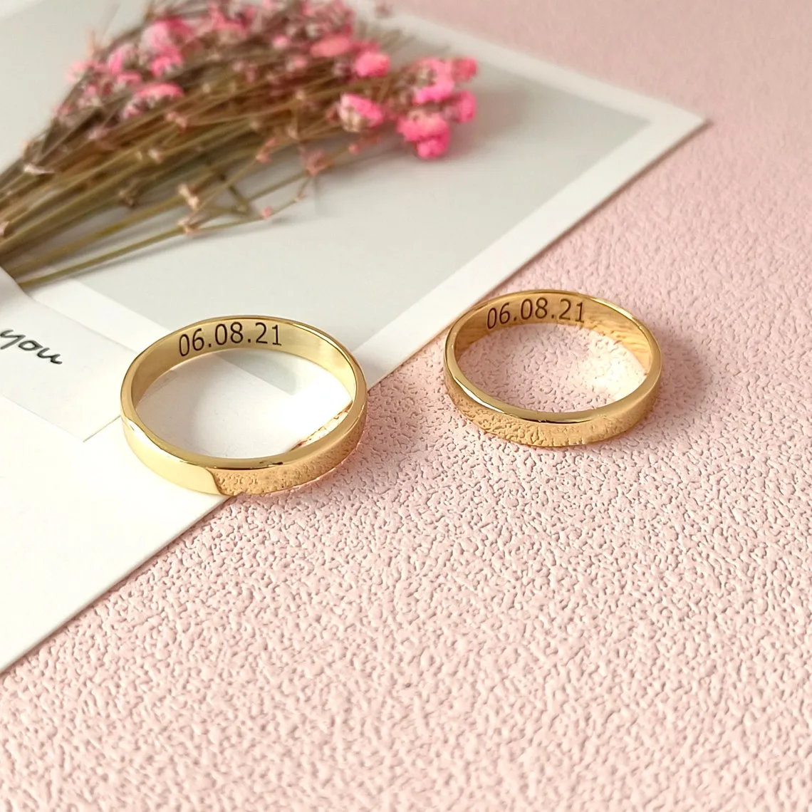 Personalized Text Engraved Couple Ring Set