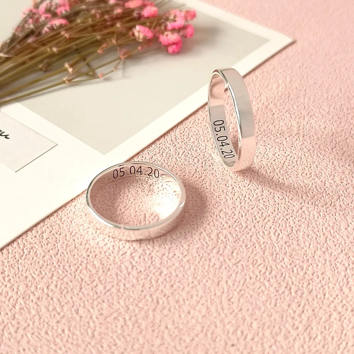 Personalized Text Engraved Couple Ring Set