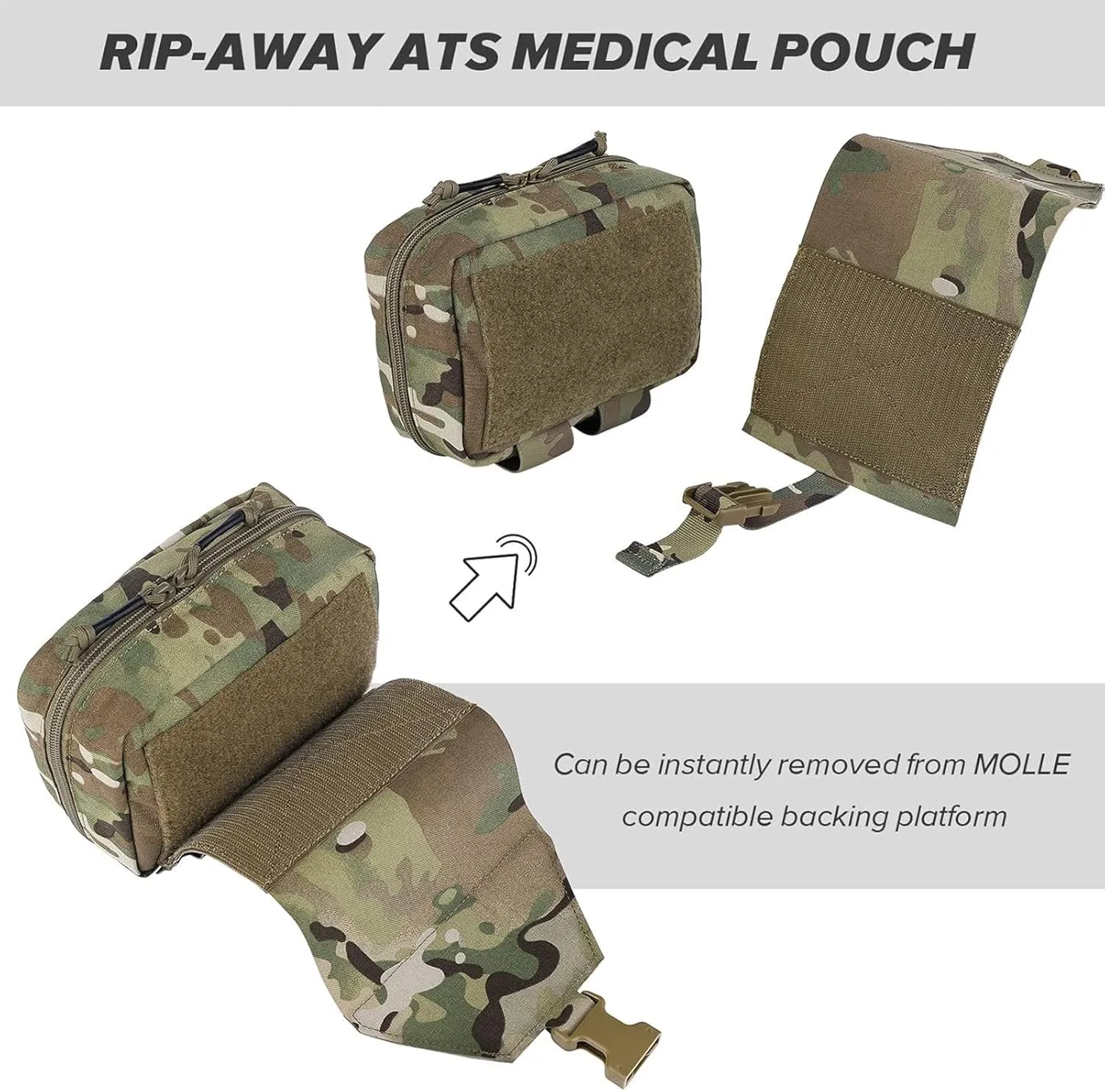 PETAC GEAR Tactical Rip Away Medical Pouch Tear Off First Aid IFAK Pouch Molle & Belt Horizontal Outdoor Emergency Survival Bag 