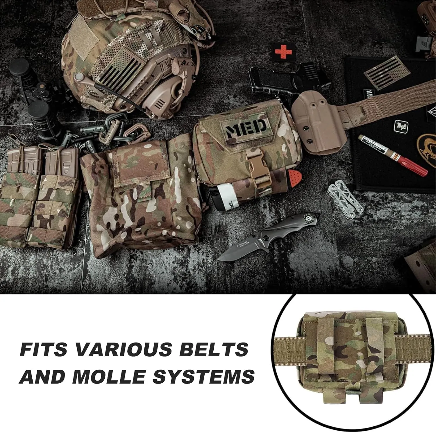 PETAC GEAR Tactical Rip Away Medical Pouch Tear Off First Aid IFAK Pouch Molle & Belt Horizontal Outdoor Emergency Survival Bag 