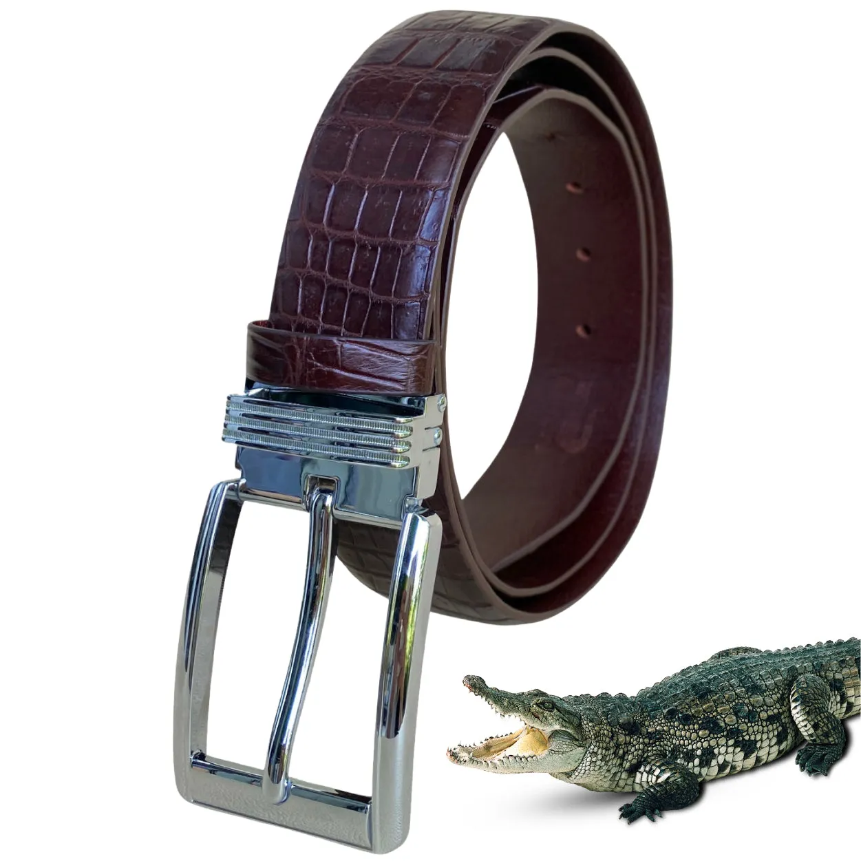 Premium Dark Brown Alligator Belt Men's - Pin Buckle | BE-DAR-03-PIN