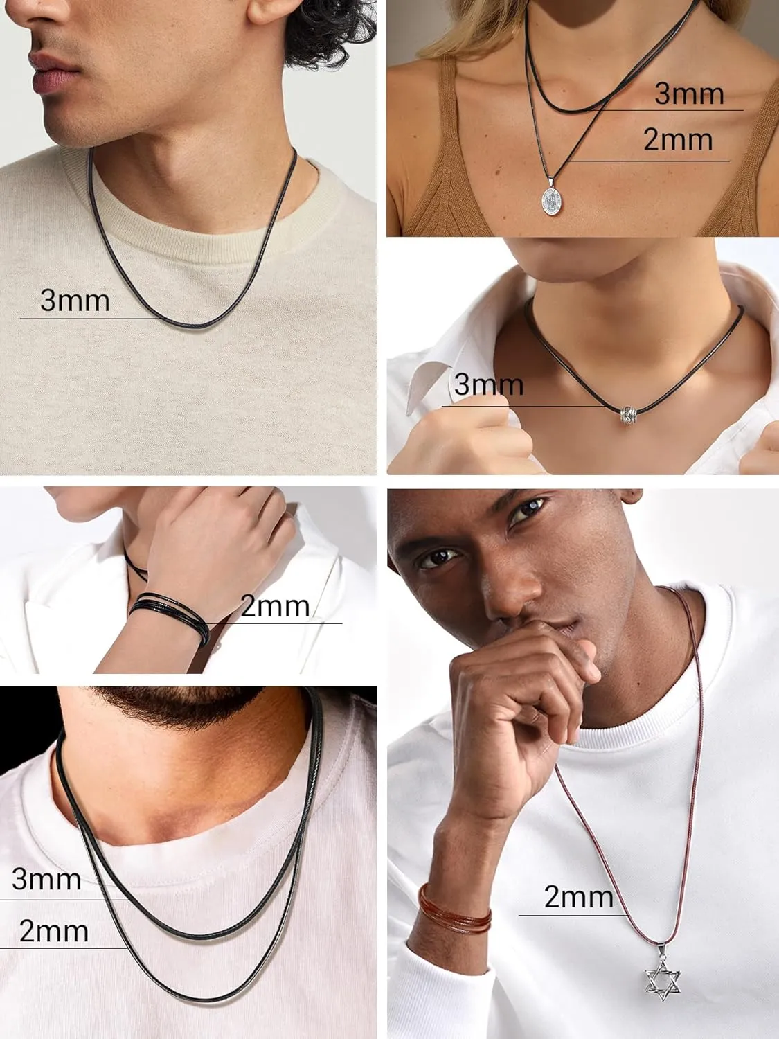 PROSTEEL Waterproof Leather Necklace Cord for Men, 2MM/3MM, 16??-30??, with Stainless Steel Clasp, DIY Chain for Pendant, Come with Box