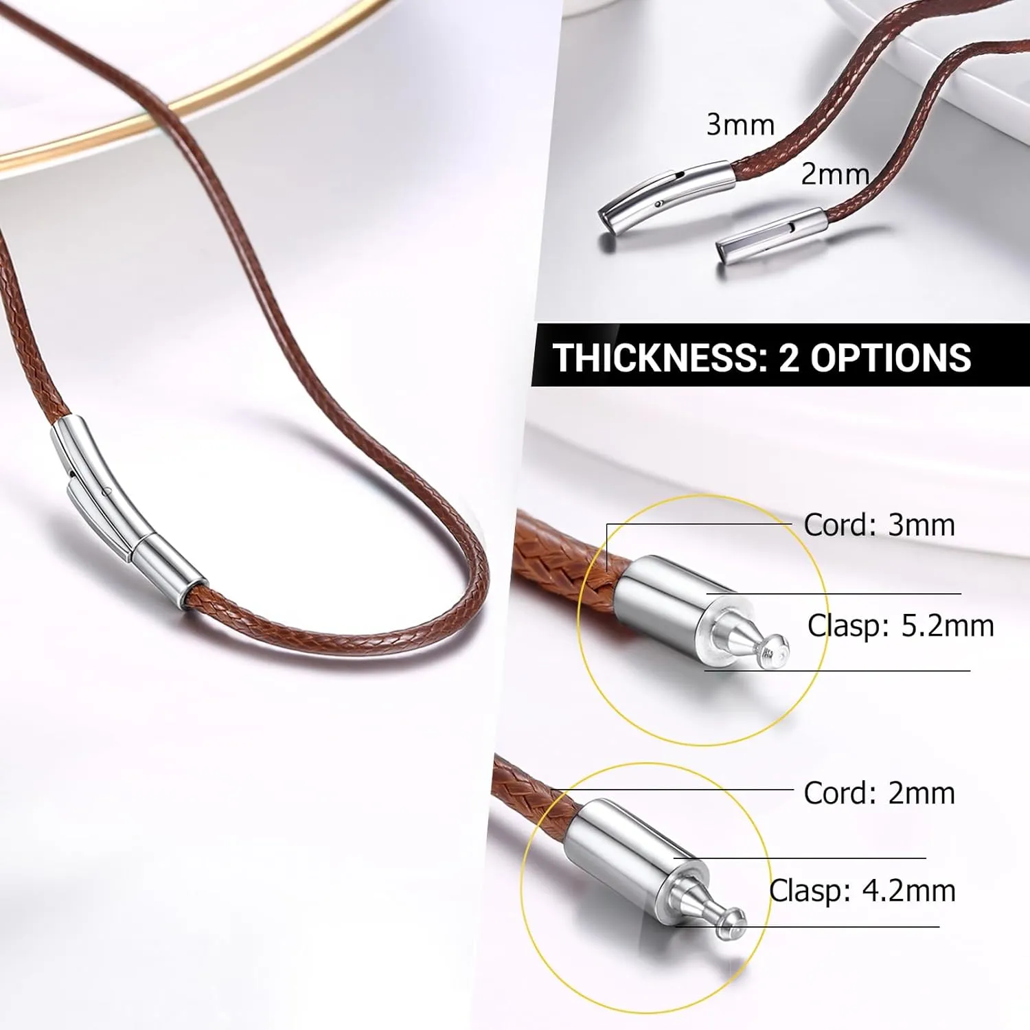 PROSTEEL Waterproof Leather Necklace Cord for Men, 2MM/3MM, 16??-30??, with Stainless Steel Clasp, DIY Chain for Pendant, Come with Box