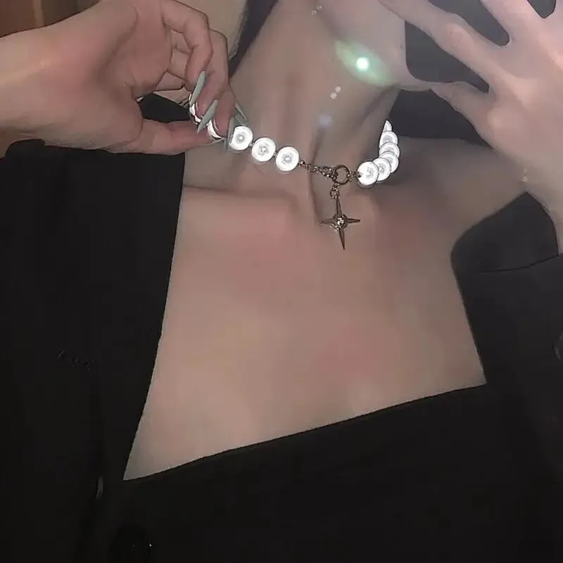 Reflective Pearl Cross Clavicle Chain