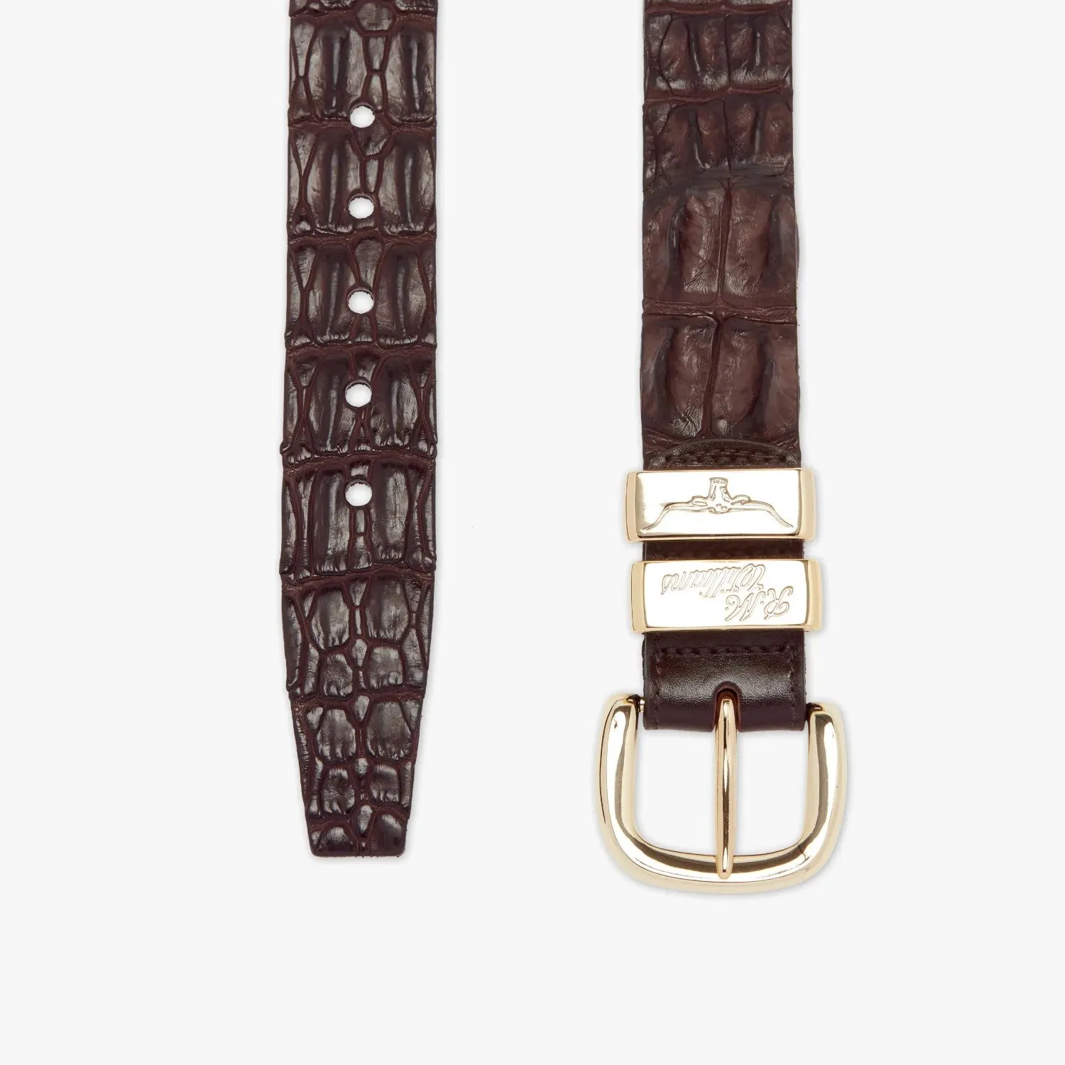 R.M.Williams - 1 1/2 Inch Crocodile Belt - High Polish Brass Buckle - Chestnut