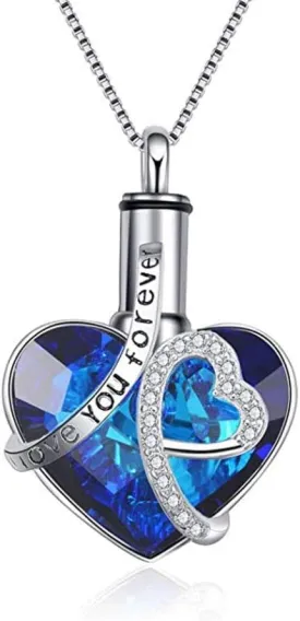 SexyMandala Urn Necklace for Ashes Love Heart Engraved Cremation Memorial Pendant Jewelry Stainless Steel Keepsake for Men Women I Love You Foeever