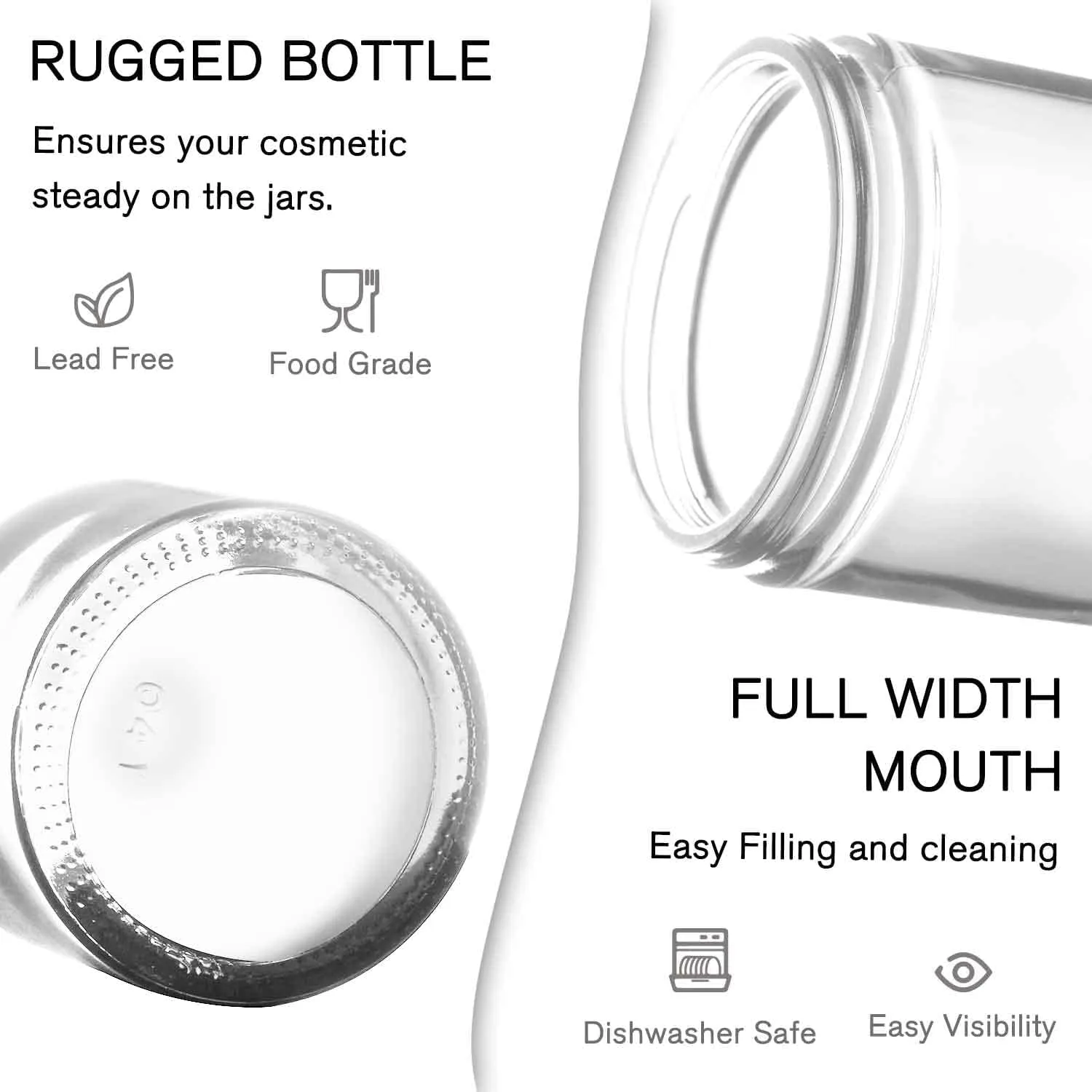 Small Glass Jars with Lids, 4 oz Glass Jars with Plastic Woodgrain Lids & Inner Liners, Reusable Travel Cosmetic Containers for Creams, Makeup, Lotion, Spice- 2 pack