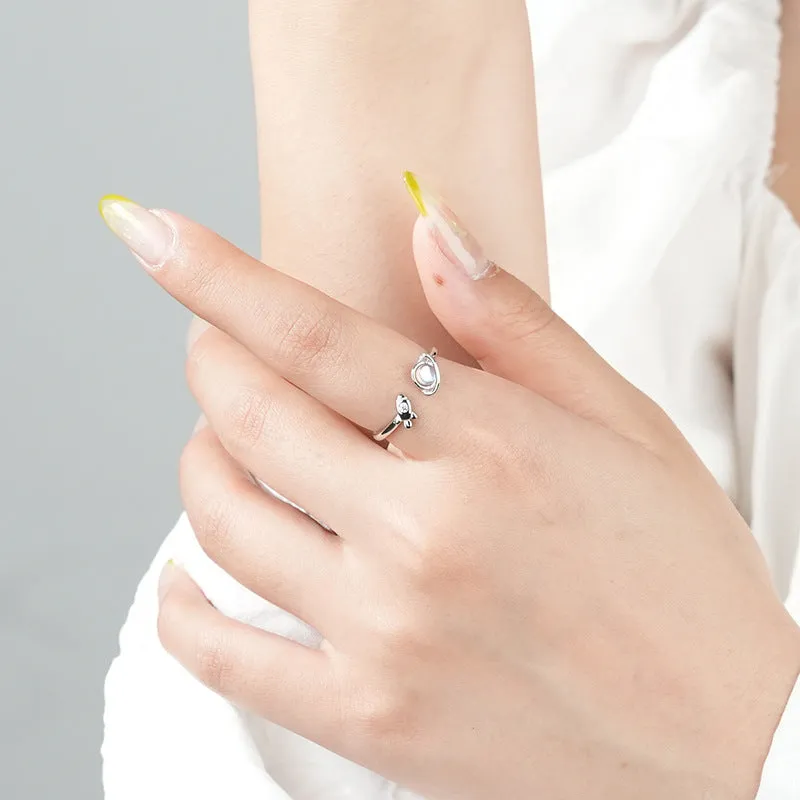 Spaceman Planets Moonstone Couple Rings Set