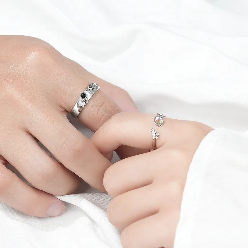 Spaceman Planets Moonstone Couple Rings Set