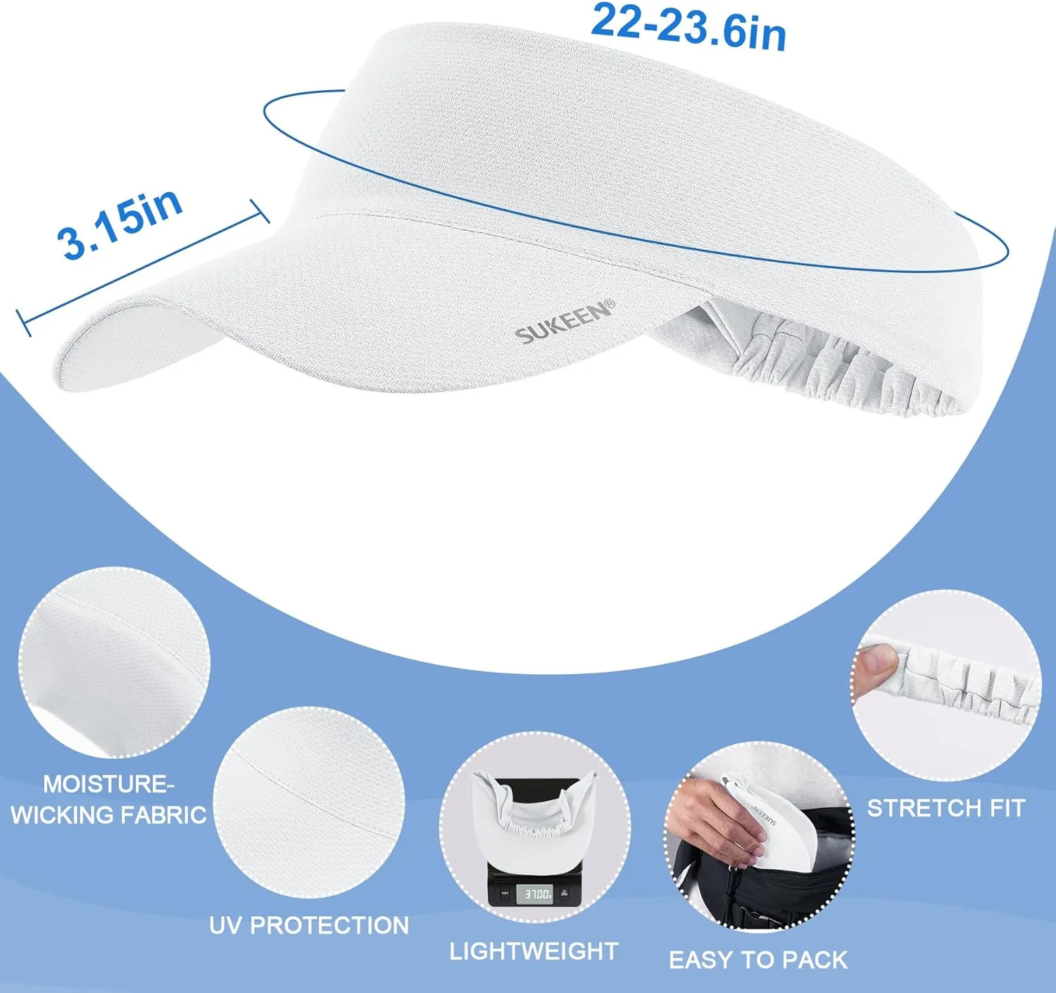 Sukeen Cooling Stretchy Visor Free Size Cool Hat with UV Protection Brim Peak Vizor for Golf, Tennis, Cycling, Running