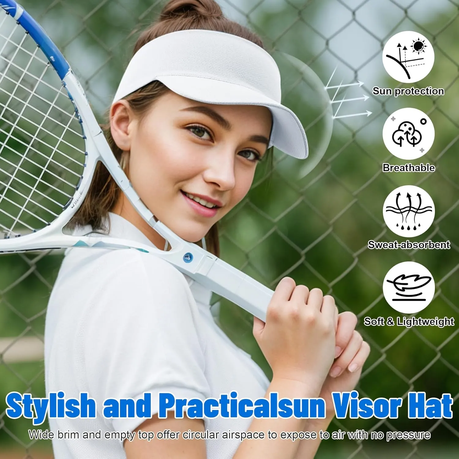 Sukeen Cooling Stretchy Visor Free Size Cool Hat with UV Protection Brim Peak Vizor for Golf, Tennis, Cycling, Running