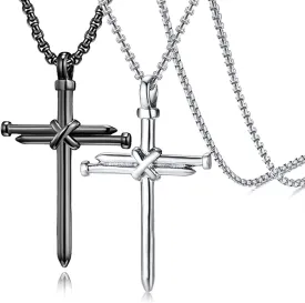 SuoFrun 2Pcs Stainless Steel Cross Nail Necklace Vintage Punk Men Women Jesus Christ Couple Friendship Pendant Necklace Christian Jewelry