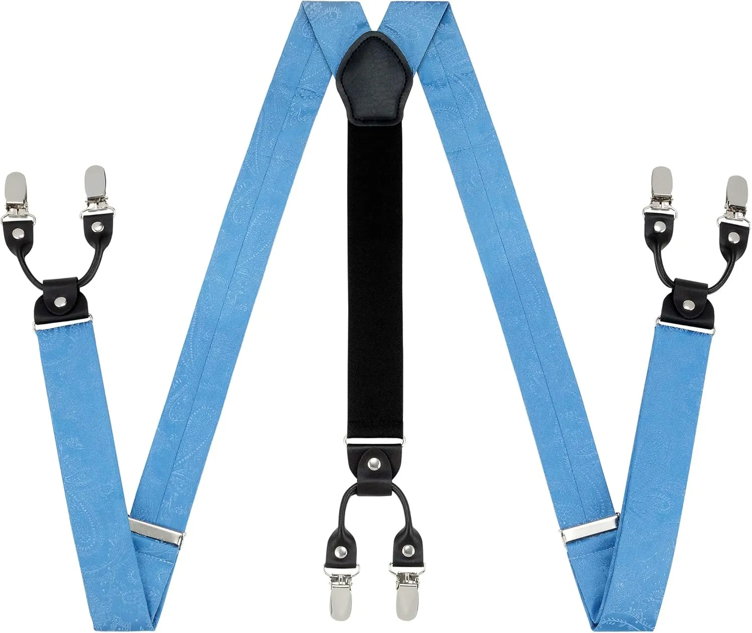 TIE G Paisley Suspender, Bow Tie, Pocket Square Set for Men's Tuxedo Suspenders : Adjustable Braces, Strong Enhanced 6 Clips