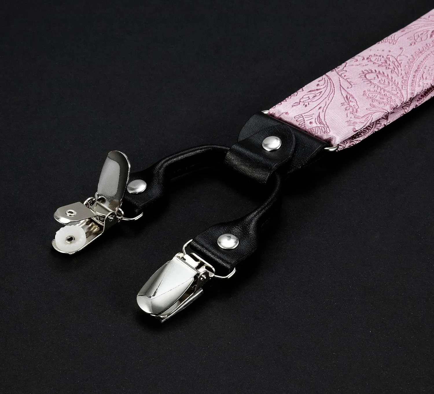 TIE G Paisley Suspender, Bow Tie, Pocket Square Set for Men's Tuxedo Suspenders : Adjustable Braces, Strong Enhanced 6 Clips